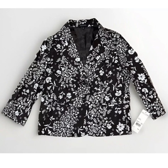 NWT Women’s Floral Cotton Linen blazer jacket Notations Large brown white - Picture 1 of 6